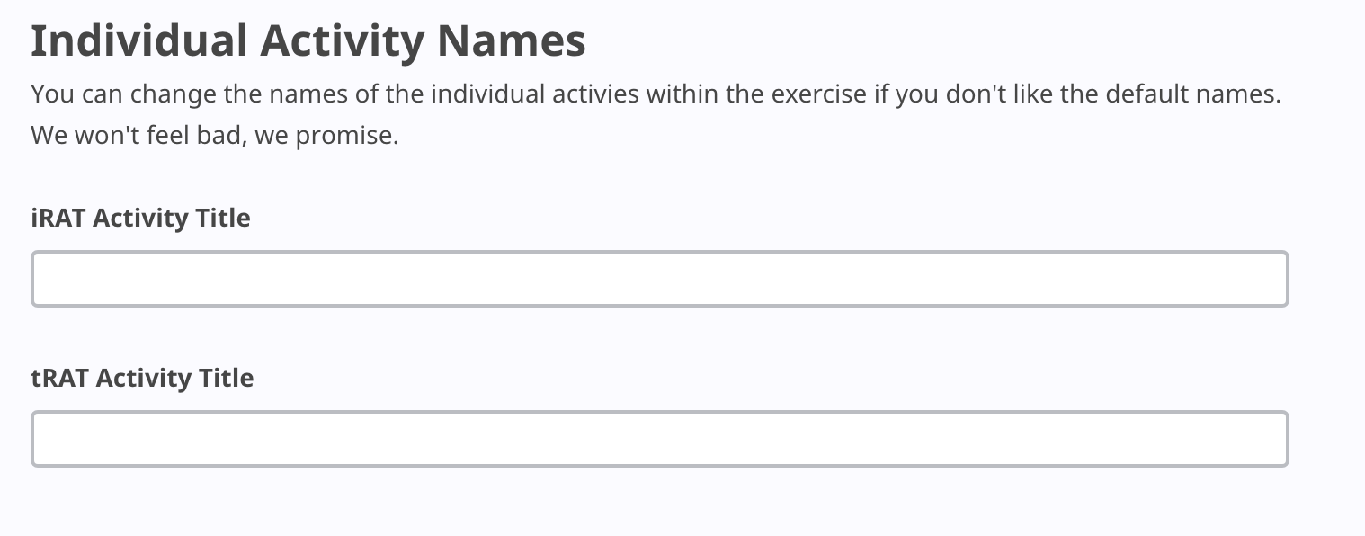 Individual Acivity Names